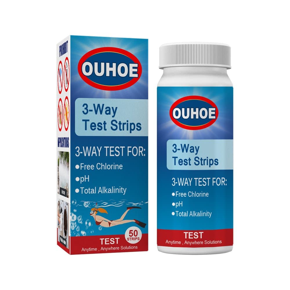 Water Treatment Agent, 3 in 1 PH Test Strip Swimming Pool Water Quality Total Alkalinity Hardness Cleaning