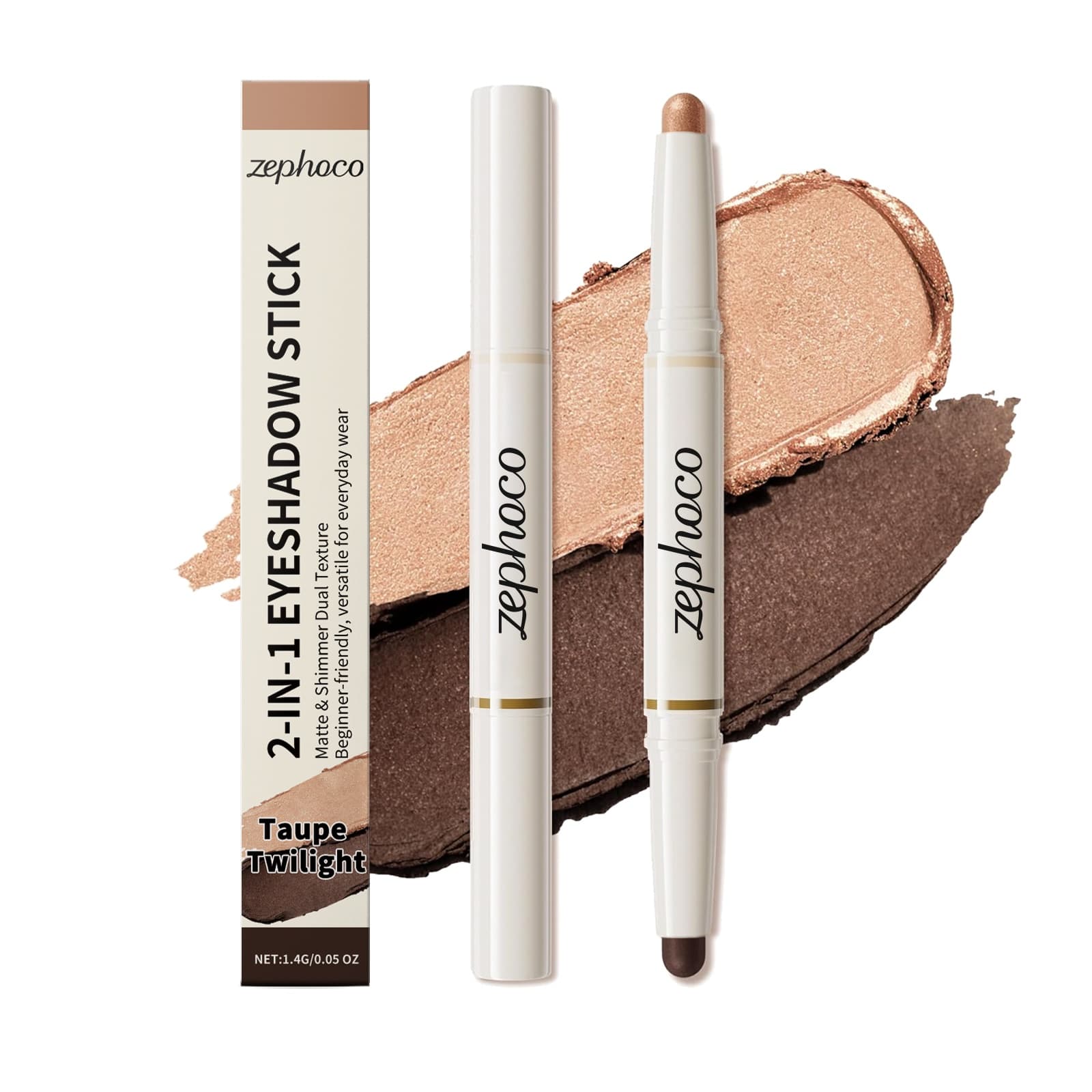 Two-in-one Double-action Eyeshadow Brush (Champagne Gold / Matte Brown), 1.4g, Beauty and Makeup Products for All Skin Types