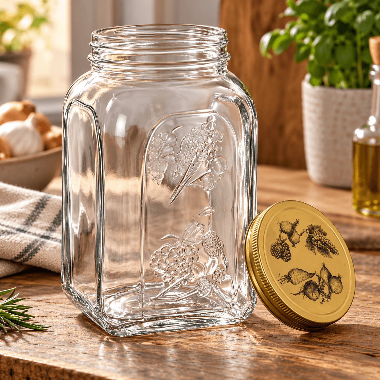 Jar Homemade Of 1500 Ml With A Elegant Design In Tones Gold And Transparent