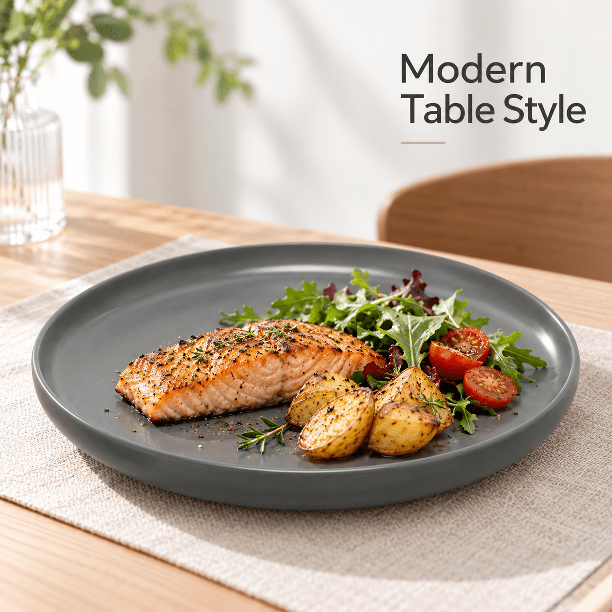 Plate Plain Large Made Of High-quality Gres With A Elegant Finish In Gray Dark