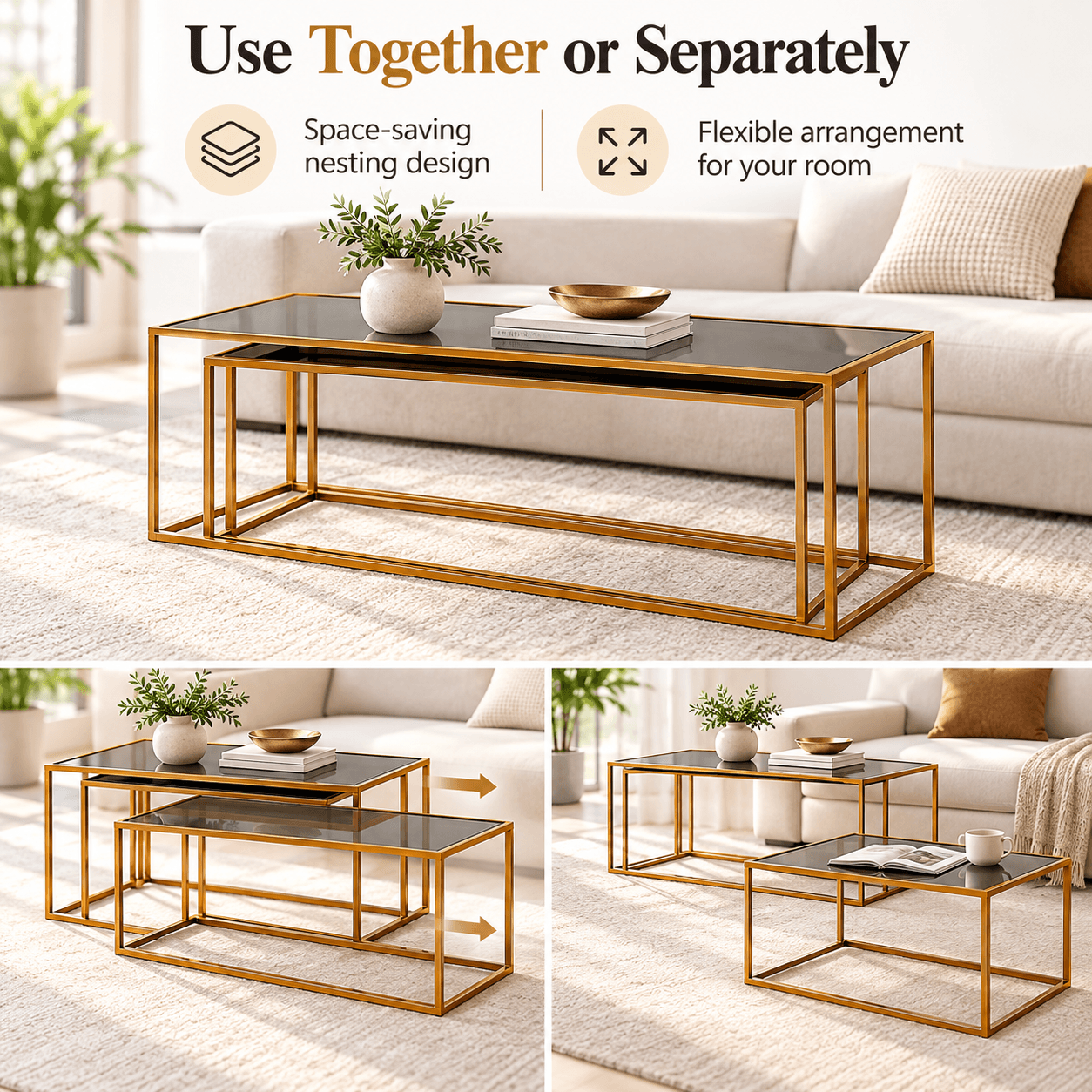 This Elegant Set Of Two Tables Rectangular From The Brand Giftdecor Combines Sophistication And Functionality For Its Living Room, Presentando A Design Modern In Tones Black And Gold