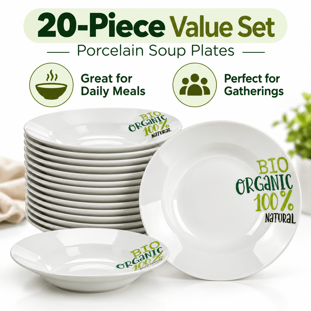 Plate Hondo Of Porcelain Of The Collection Organic, Designed For Add A Style Natural And Sophisticated To Its Table