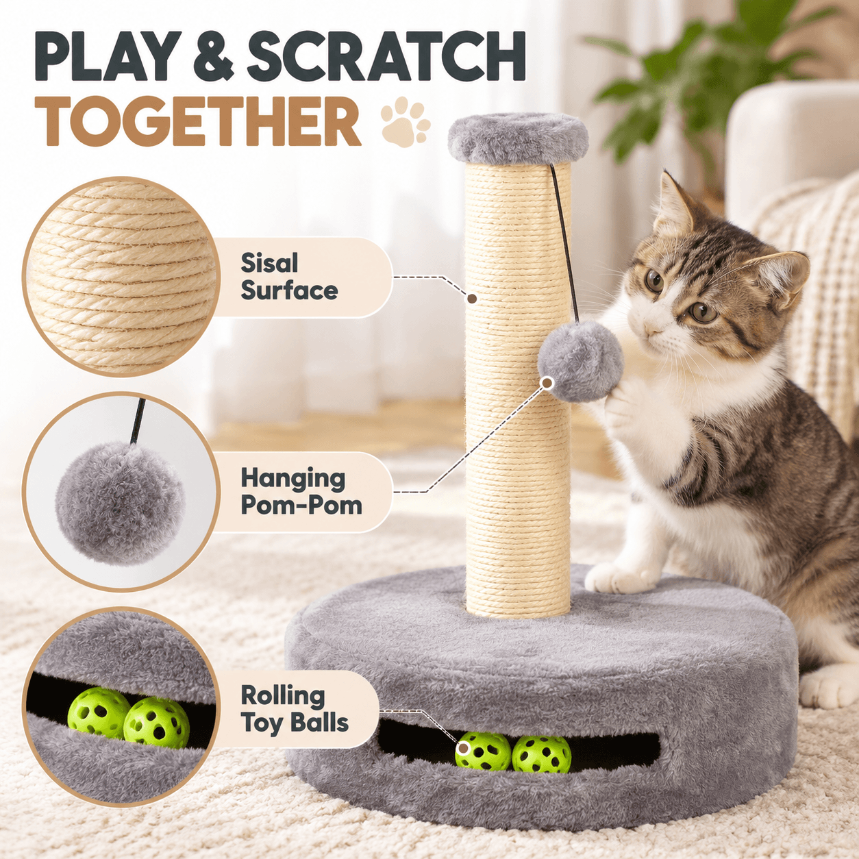 This Rascador Of Columna With Base Round Is A Solution Ideal For The Entretenimiento And Care Of Its Gato