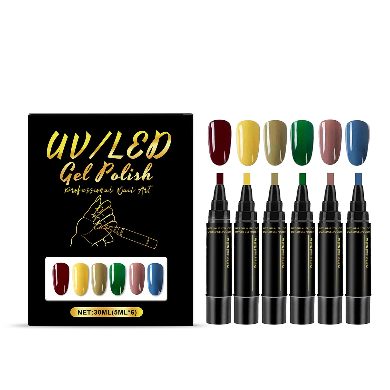 Nail gel pen set series, 6pc, Nail art set, with Fluorocarbon resin
