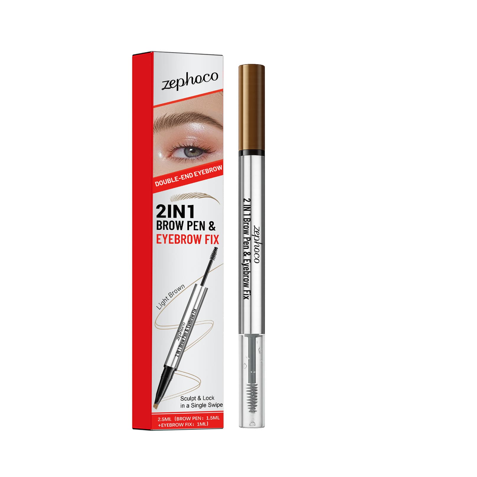 Zephoco 2 in 1 Brow Pen Eyebrow Fix, 2.5ml, Eyebrow Pencil for Daily Use