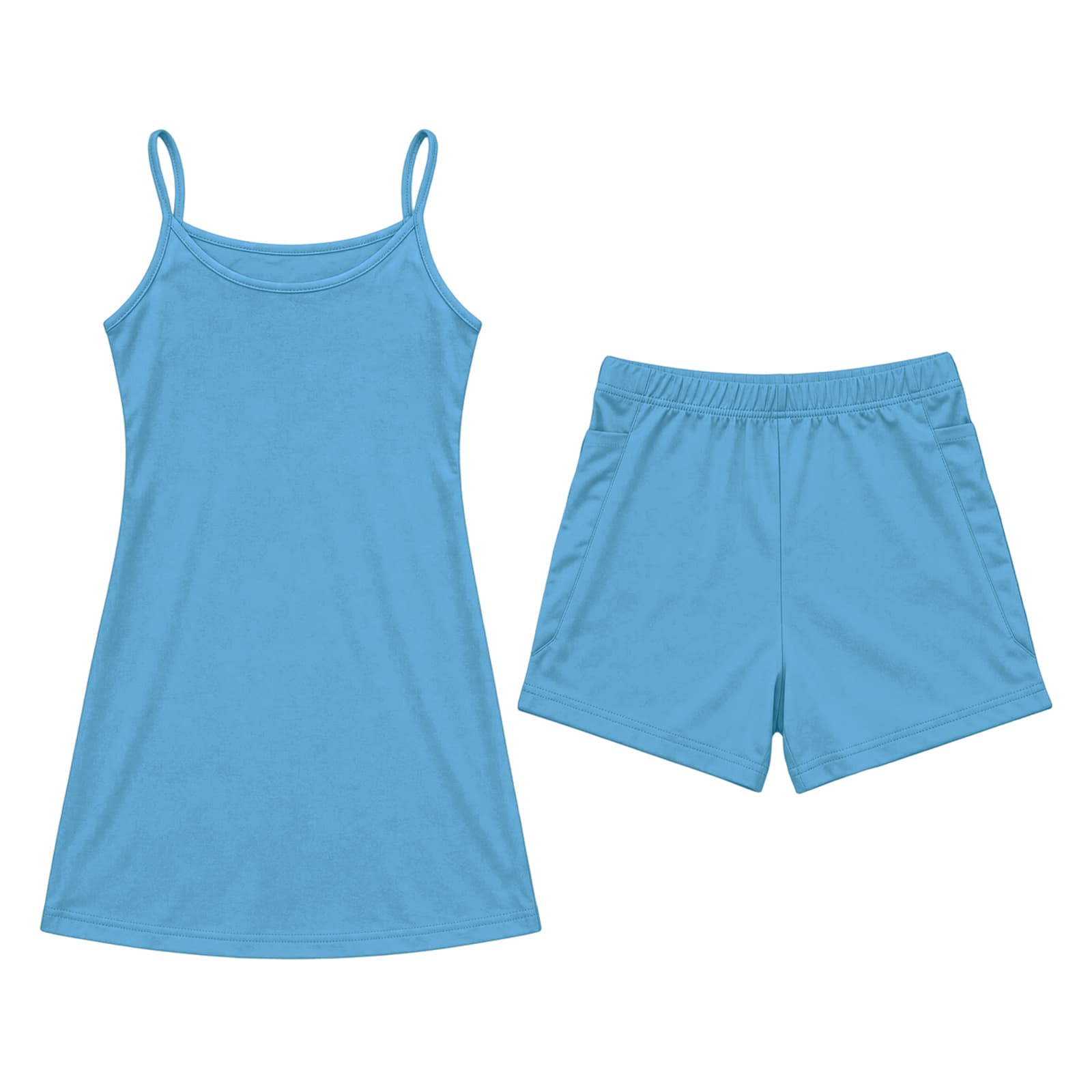 Soft-feeling Drape Suspenders Short Set (Sky Blue), Clothing for Everyday Wear