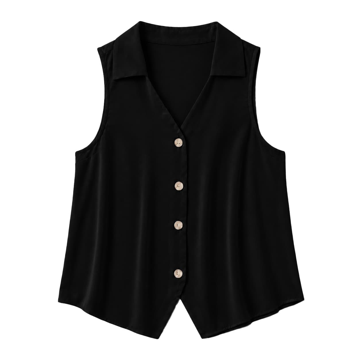 Laceless Sleeveless V-neck Blouse (Black), Vest Shirt, Clothing for Everyday Wear