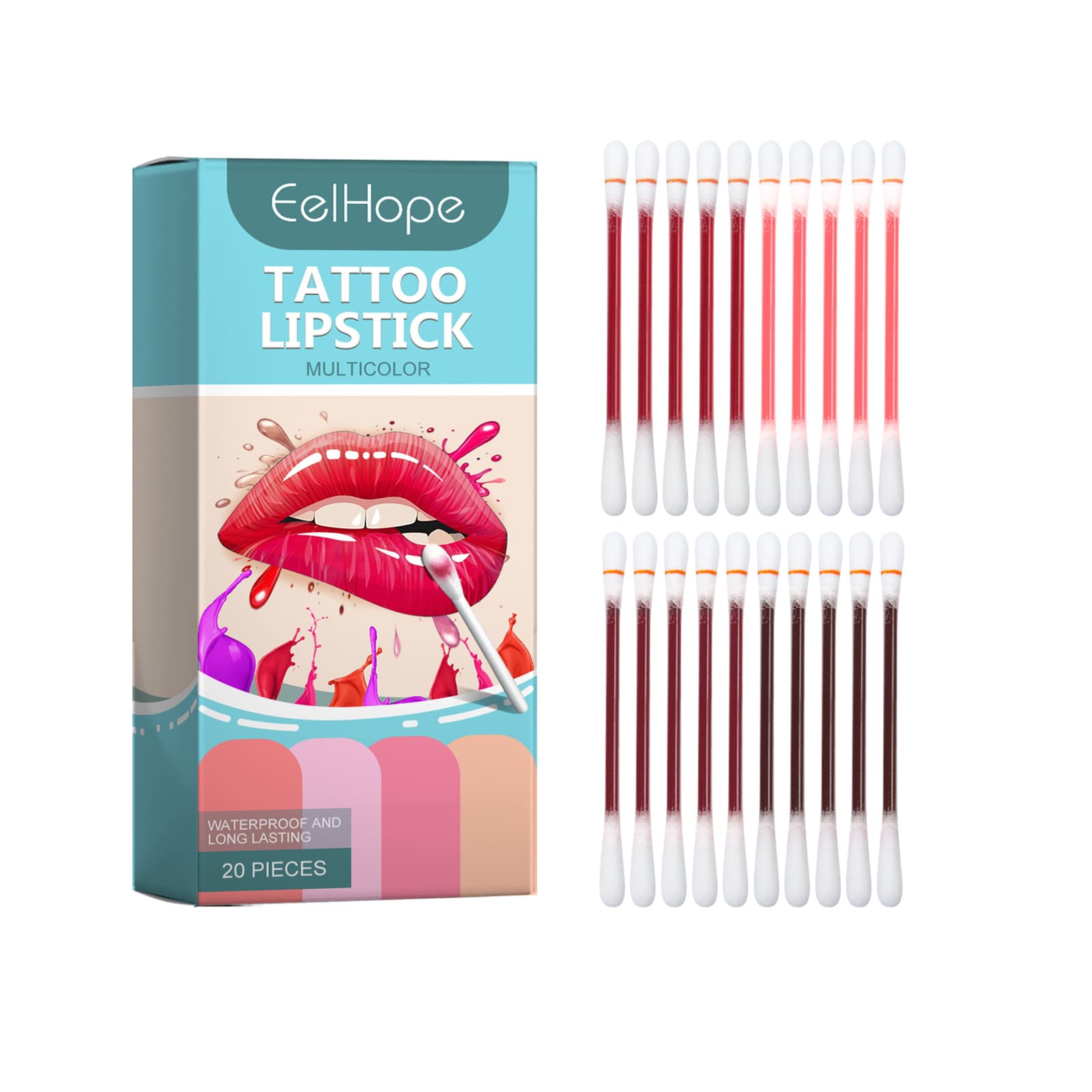 Cotton Tip Lip Glaze, 20pieces, Red Lips Glaze, Lipstick for All Skin Types