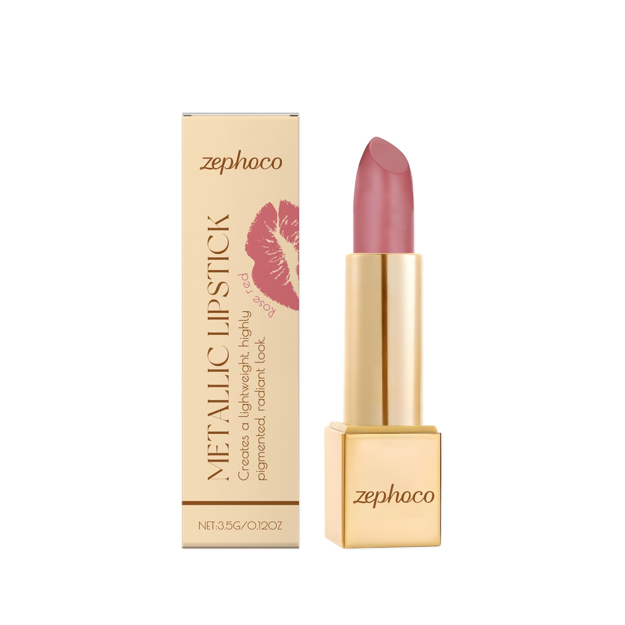 Rose Red Metallic Cream Lipstick, 3.5g, Lip Care for All Skin Types