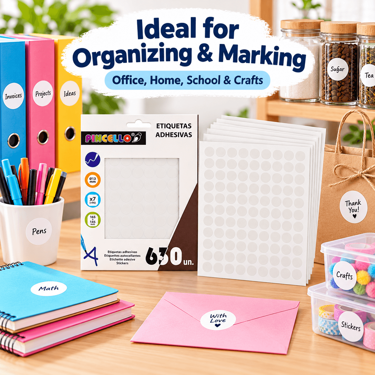 Etiquetas Adhesivas High-quality With A Diameter Of 13 Mm, Organizeds In 7 Pages Per Unit