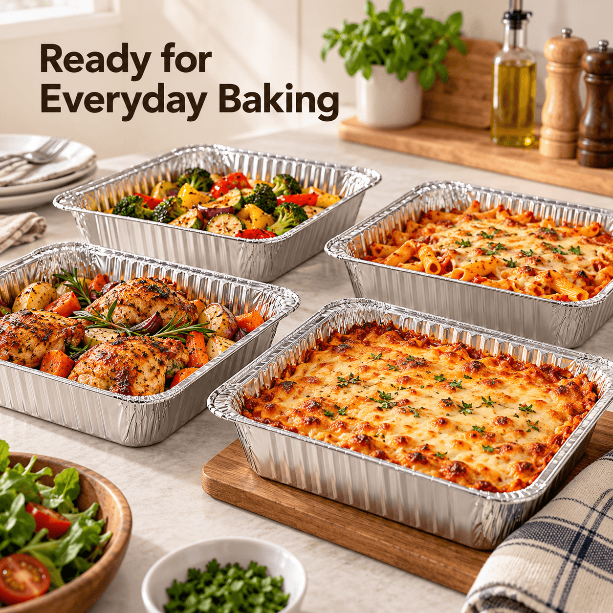 Set Of 4 Trays Rectangular Of Aluminum Small, Ideal For Its Use In Oven