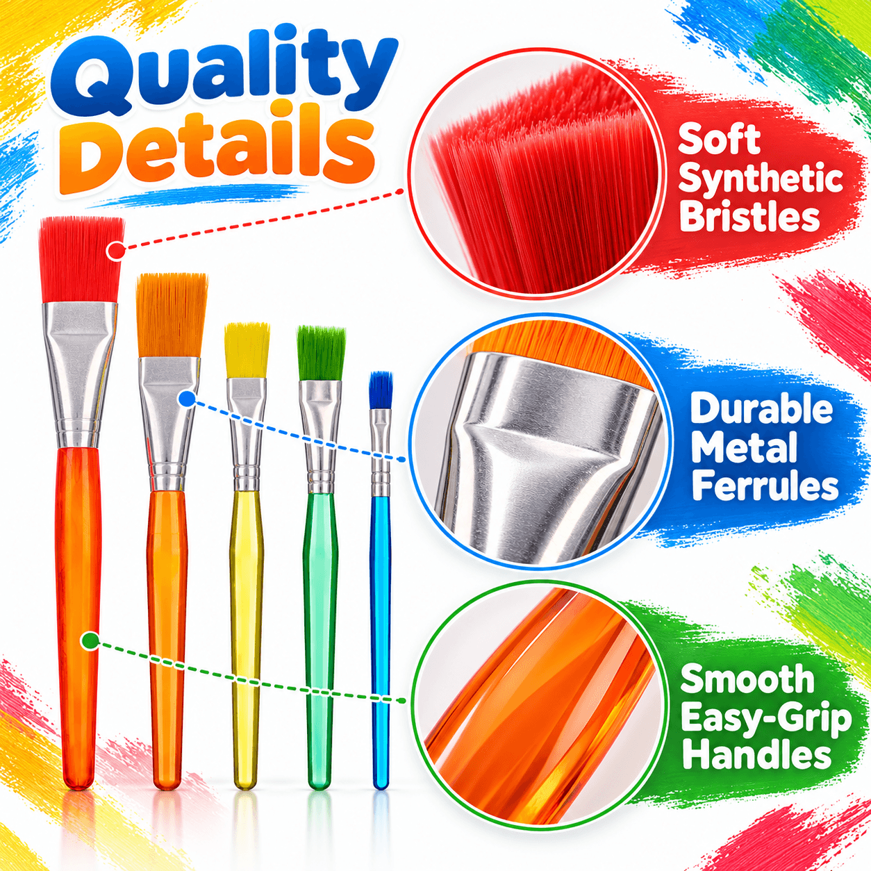 Set Of 5 Pinceles For Paint With Sizes Assorted, Ideal For Various Techniques Artistic
