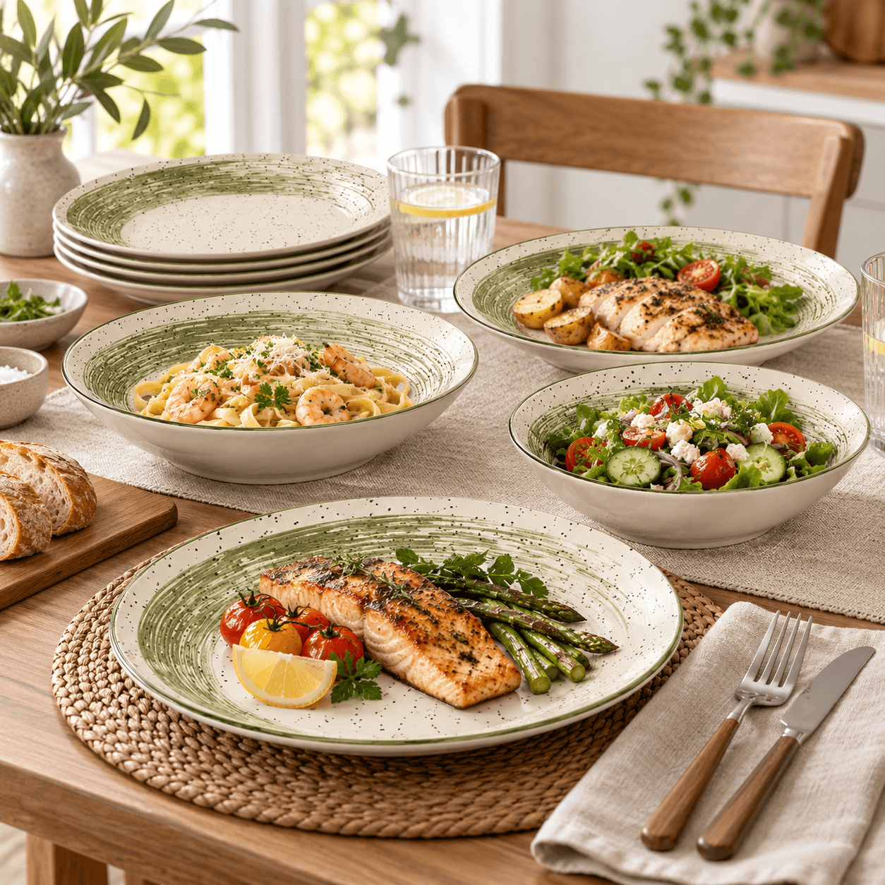 This Vajilla Of 12 Pieces With Finish Patinado Offers A Style Elegant And Handcrafted For Its Table