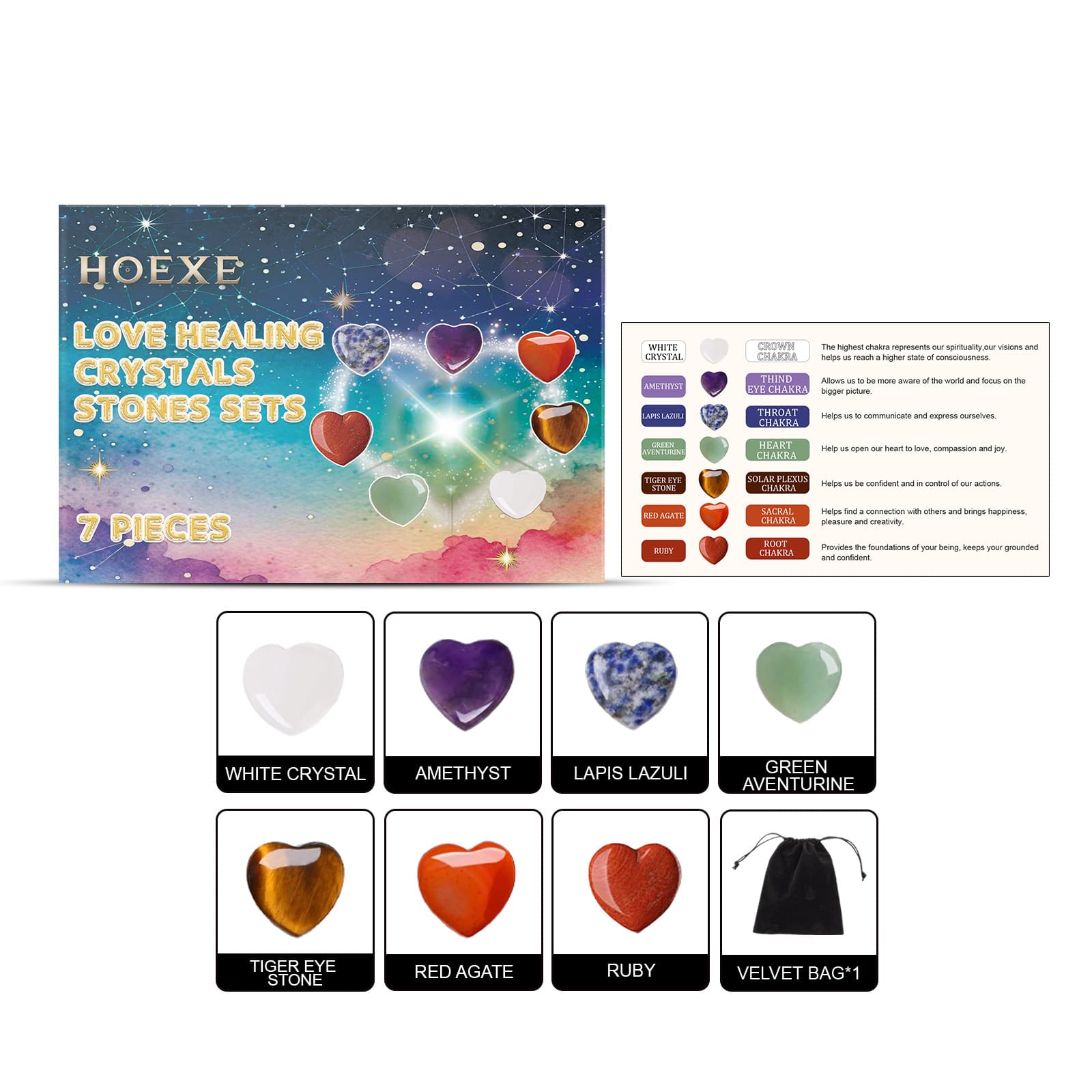 Love Crystal Healing Stone Set, Accessory, Jewelry for Daily Wear