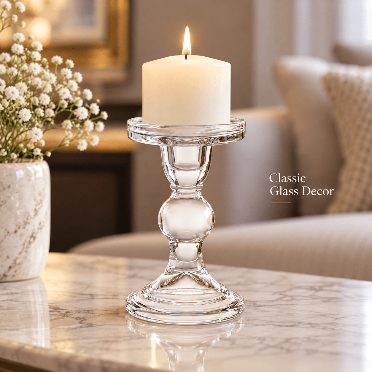 Candelabro Of Glass With A Design Of Ball, Ideal For Decoration Elegant