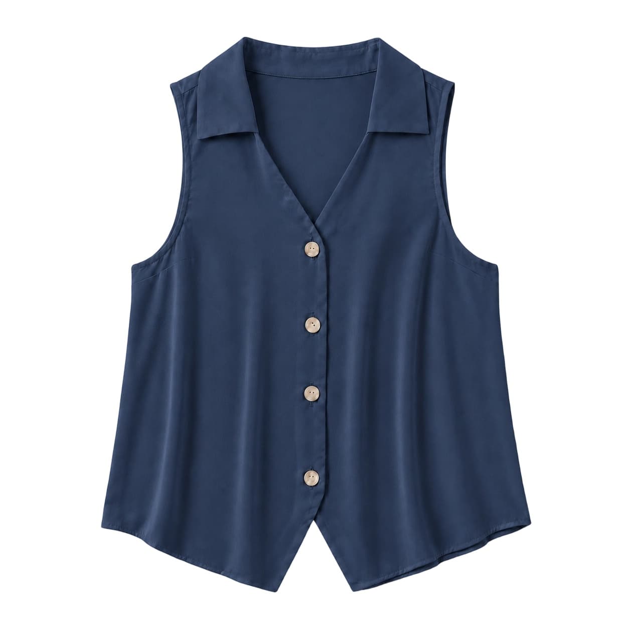 Silk-covered Sleeveless Collar Blouse (Dark Blue), Vest Shirt, Clothing for Everyday Wear