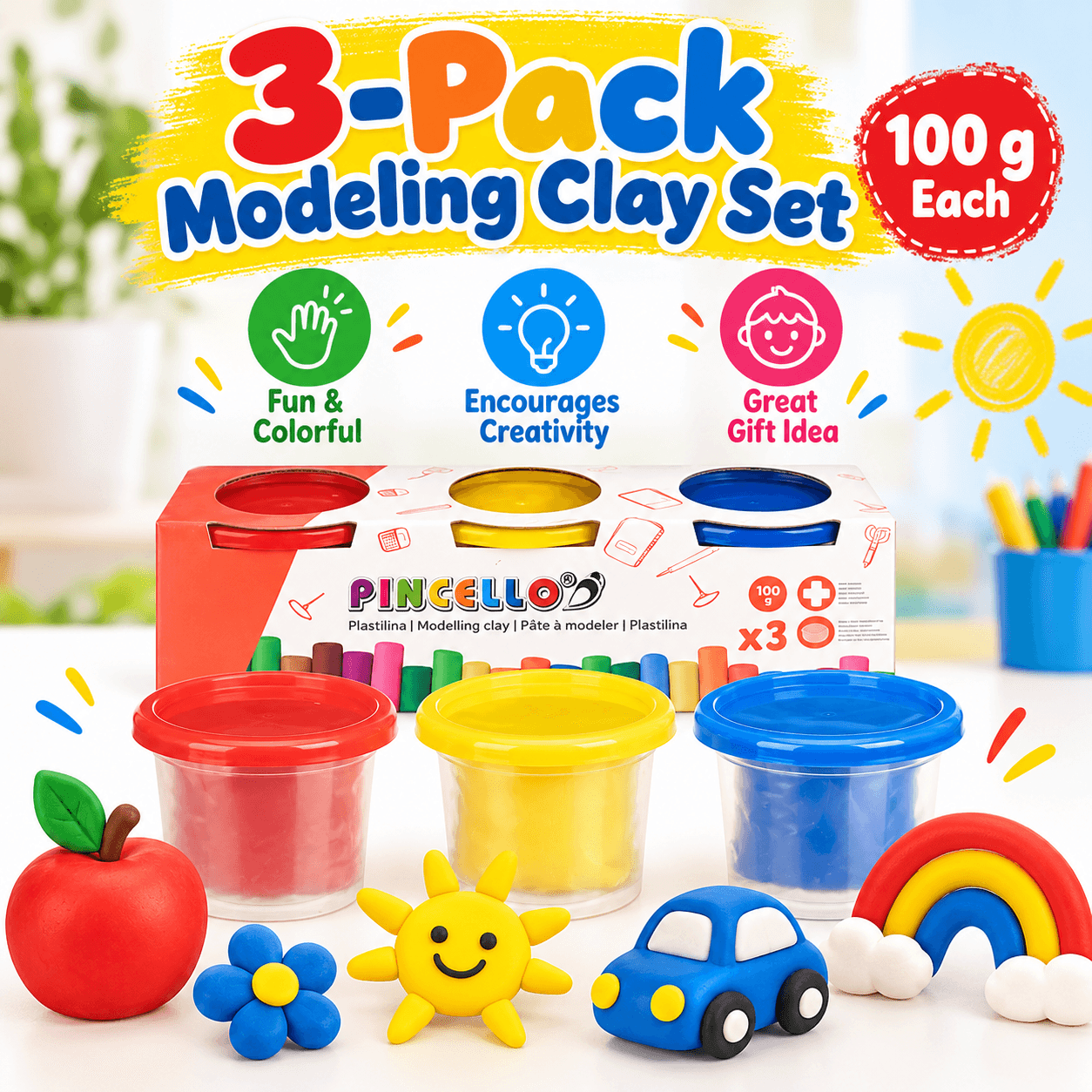 Set Of 3 Plastilinas Of 100 Gramos Each, Ideal For Activities Creativas