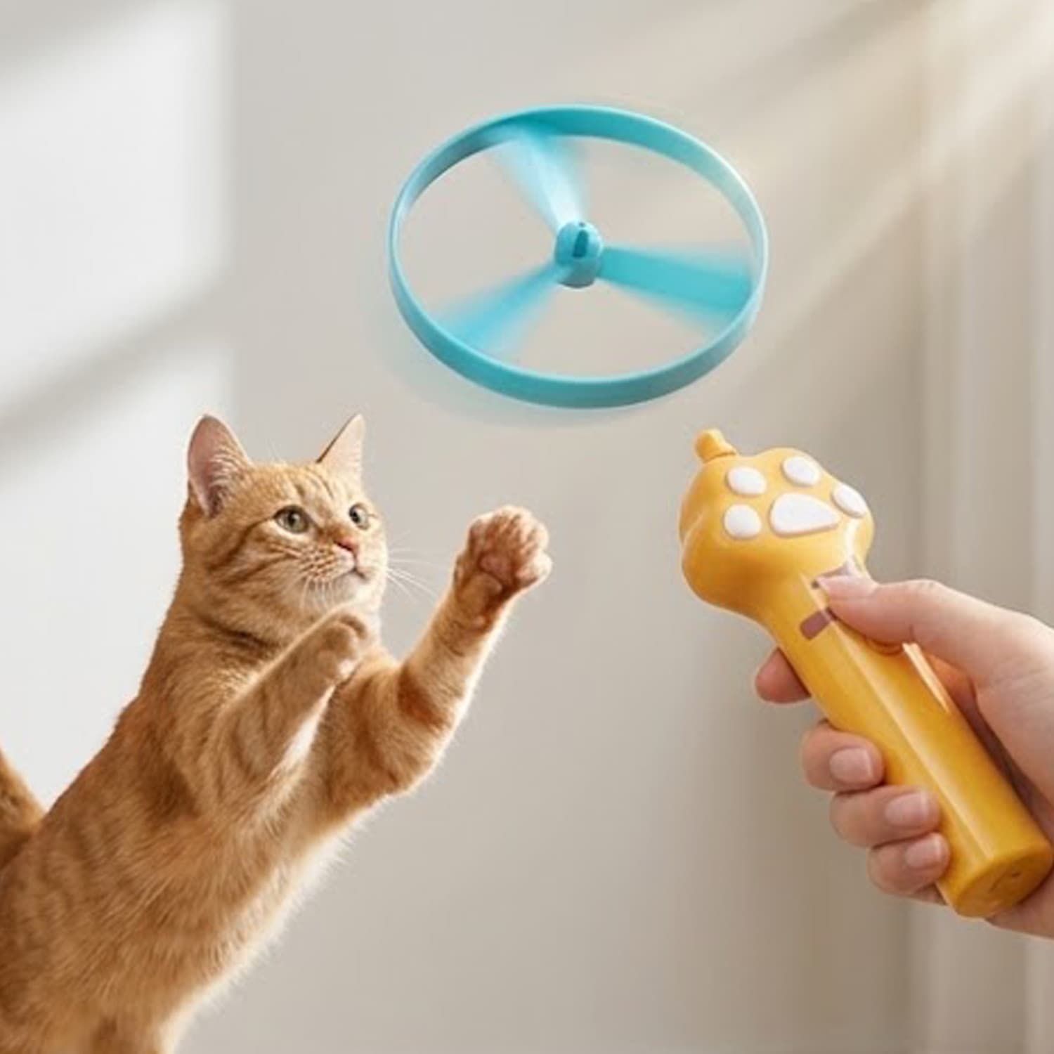 10 Flying Cat Toy Disc Launcher, Rechargeable Interactive Cat Fetch Toy Launcher