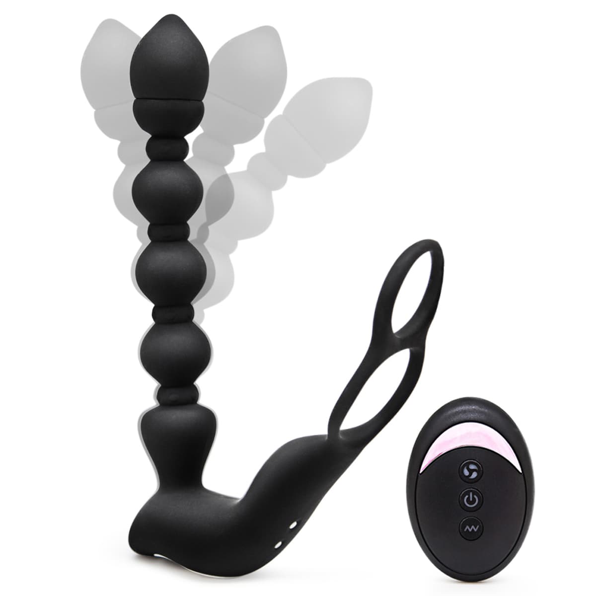Vibrating Anal Beads Butt Plug With Penis Cock Ring, Anal Vibrator With 10 Vibration Modes Graduated Design Prostate Massager Silicone Anal