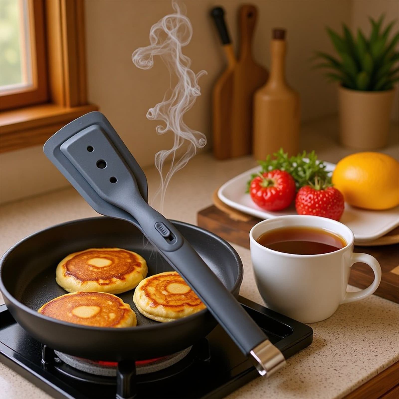 2-in-1 Silicone Spatula Tongs  11.6 Inch Heat-Resistant Kitchen Turner With Non Slip Locking Handle, Non Scratch Food Flipping Clamp For Steak, Fish, Eggs, Pancakes & More, Perfect For Home, Restaura