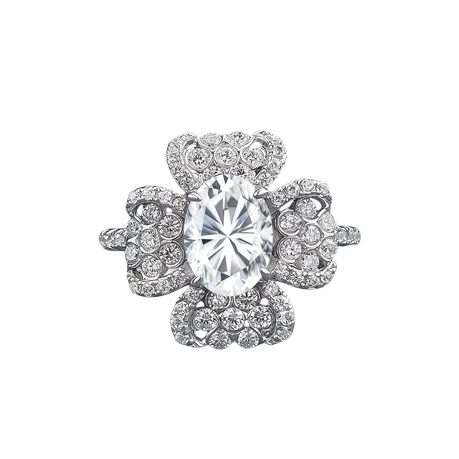 S925 Silver Platinum Plated Flower Ring For Women, 6x8mm 1.5ct D Color VVS1 Moissanite, US Size 5-9, 3.7g Jewelry With GRA Certificate & Gift Box