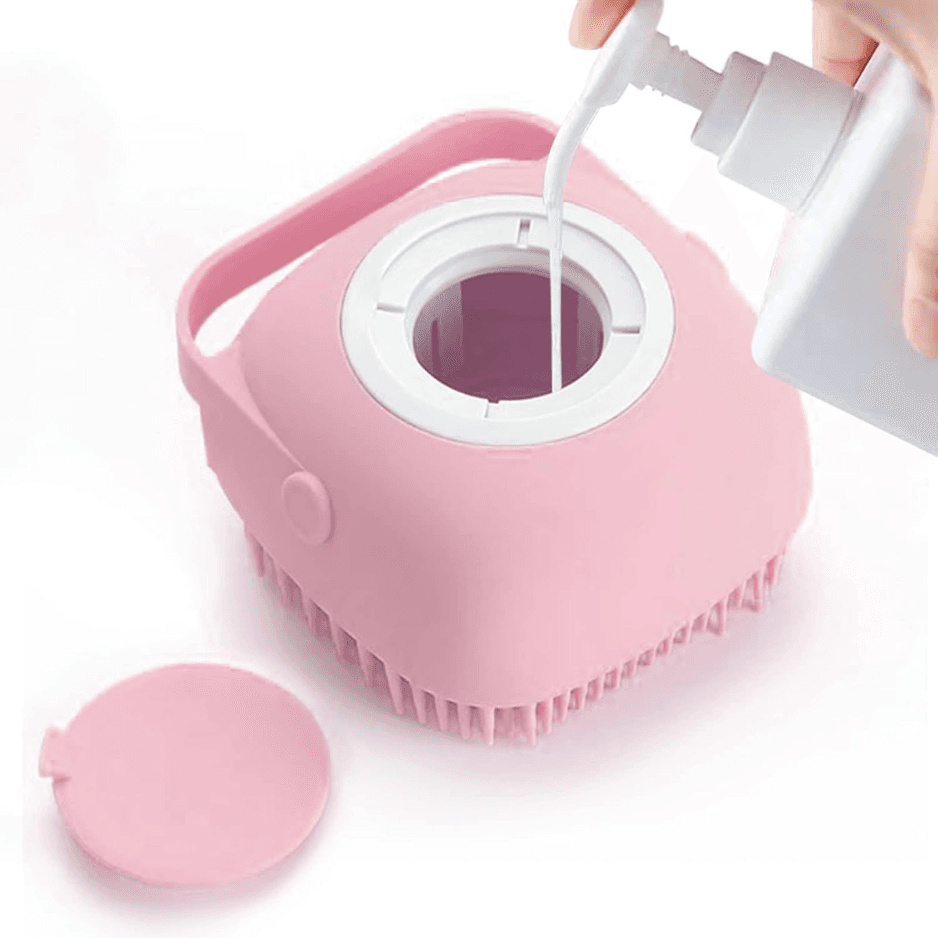 Pet Grooming Bath Massage Brush With Soap And Shampoo Dispenser Soft Silicone Bristle For Long Short Haired Dogs Cats Shower
