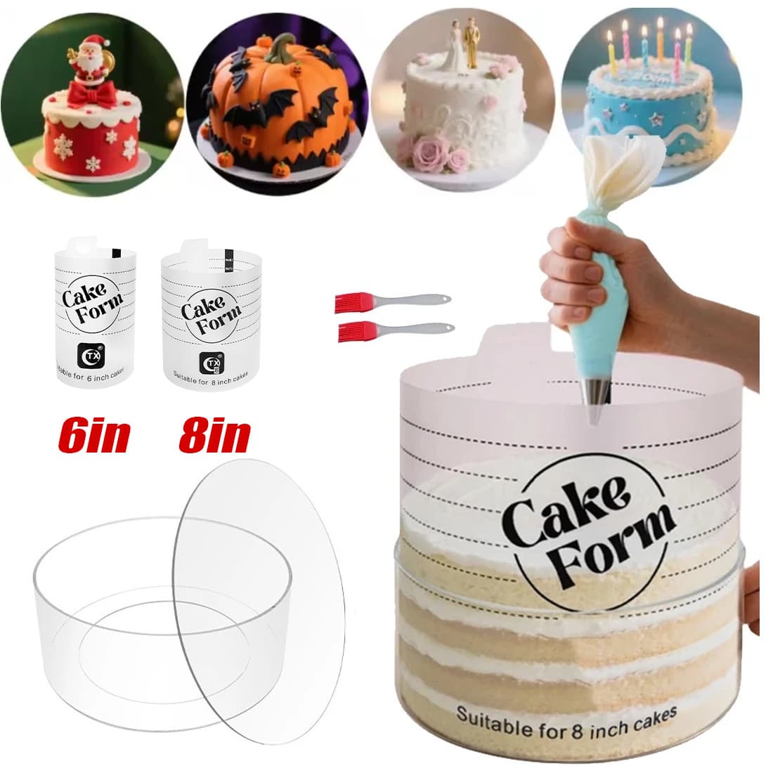 2Pcs Acrylic Cake Mold Round Mousse Cake Form Adjustable Cake Ring Bakery