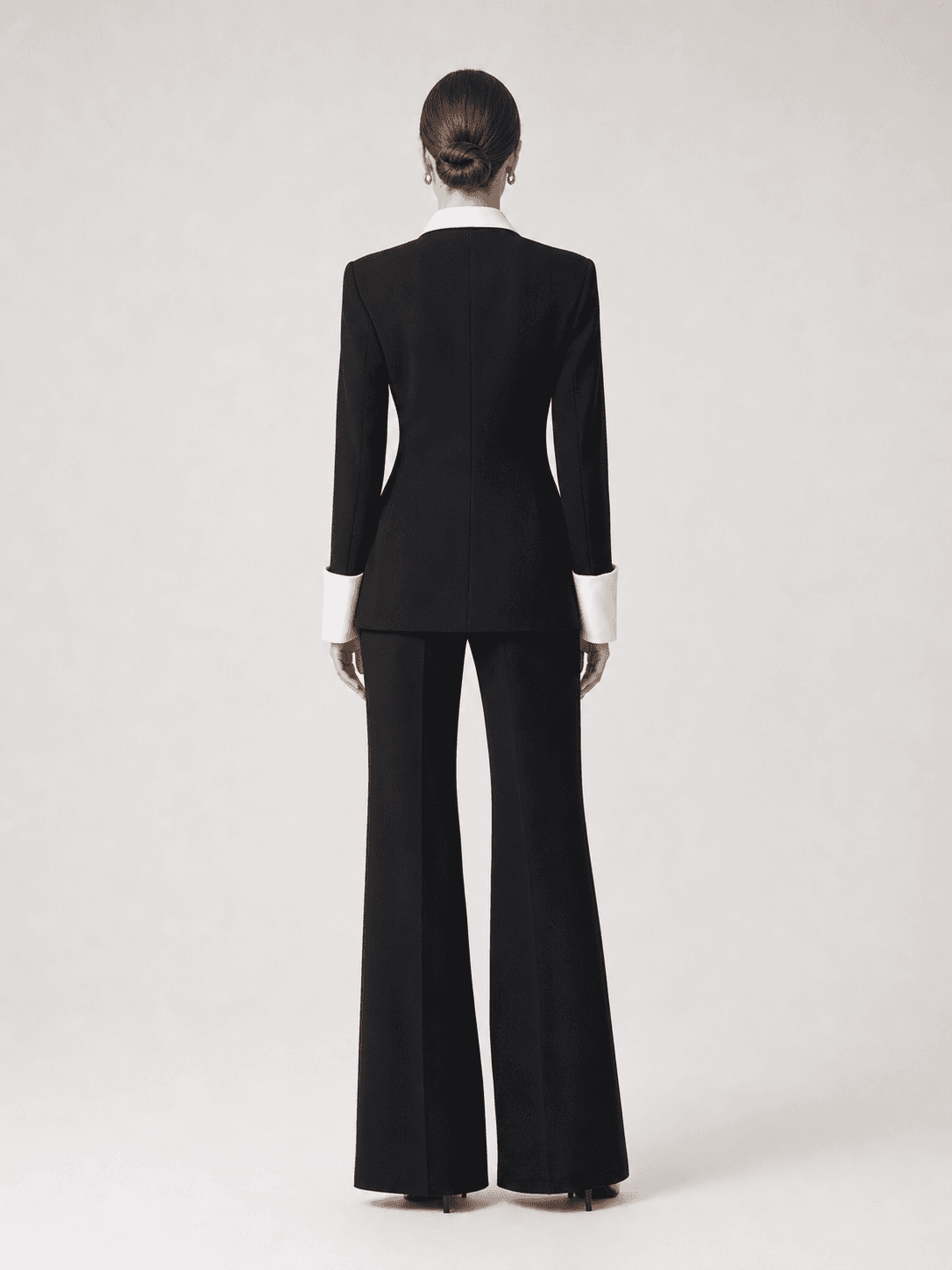 Black Contrast Satin Lapel Suit Two-Piece Set