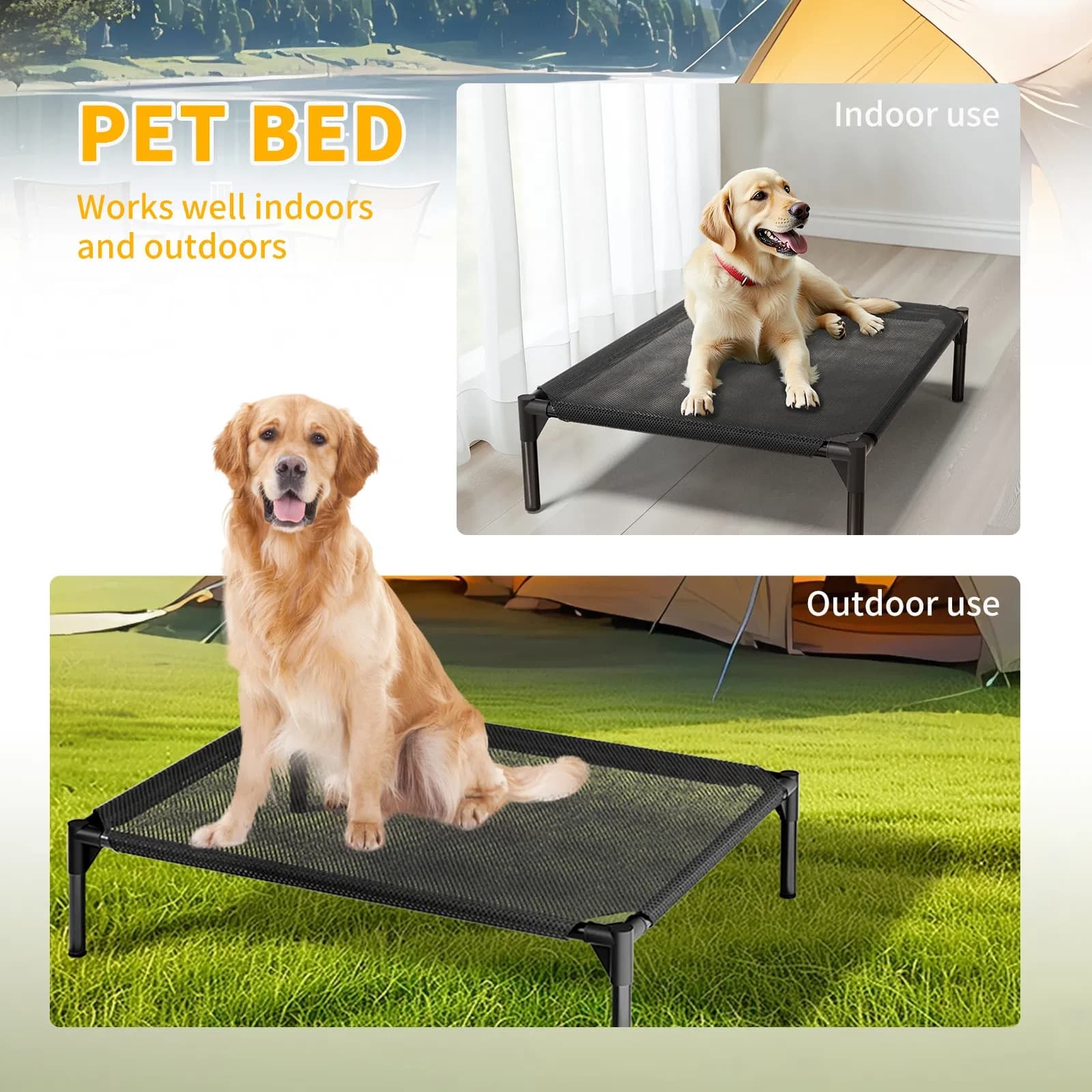Elevated Breathable Mesh Pet Bed, Indoor Or Outdoor Use, Sizes For Small To XL Pets