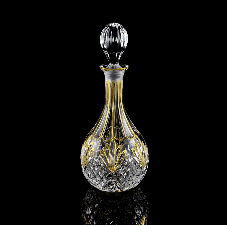 Luxury Gold Trim Teardrop Crystal Whiskey Decanter With Airtight Stopper, Vintage Glass Liquor Bottle For Home Bar