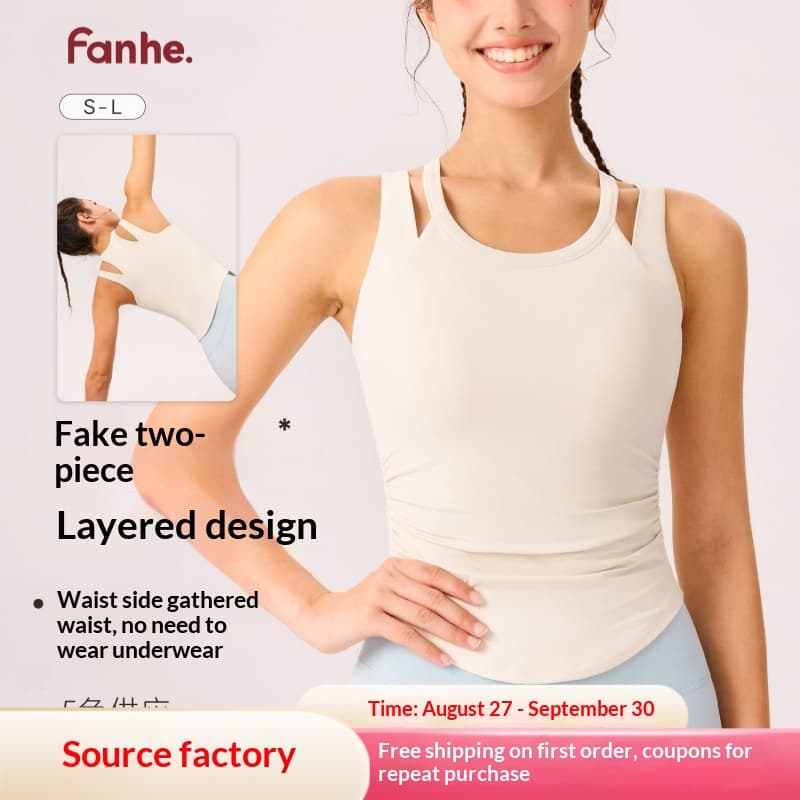 Fake Two-Piece Yoga Vest For Women With Fixed Cups, Shockproof Sports Bra For Running, Pilates, Fitness, Summer, Direct From The Source Factory