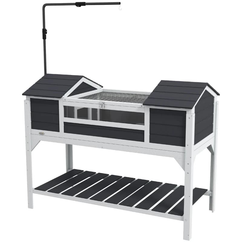 Tortoise Enclosure Tortoise House With Adjustable Lamp Holder Storage Shelf, Dual Main Houses, Openable Lid, Gray