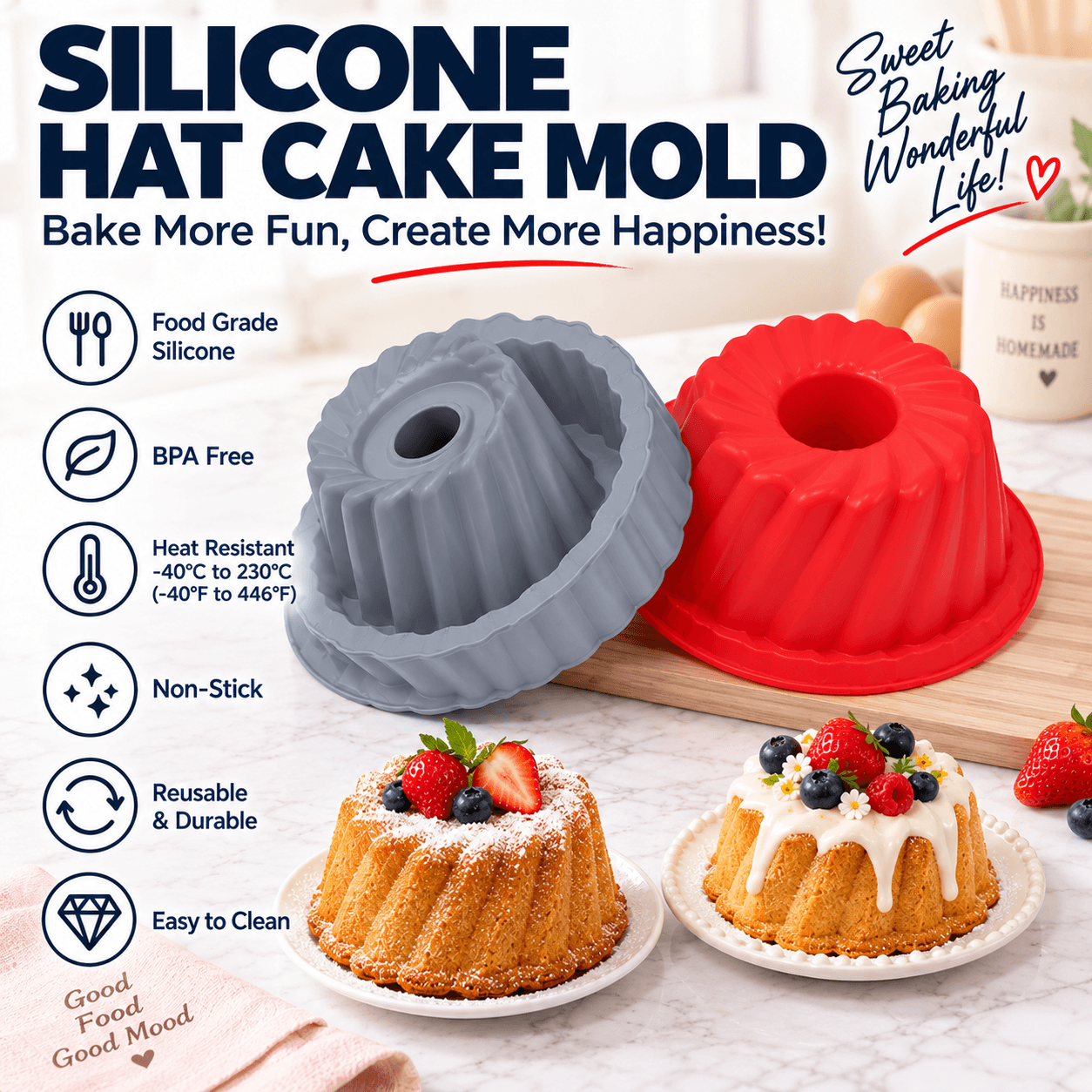 Silicone Hat Cake Mold Non Stick Bundt Pan Reusable Cake Bread Jelly Baking Mold
