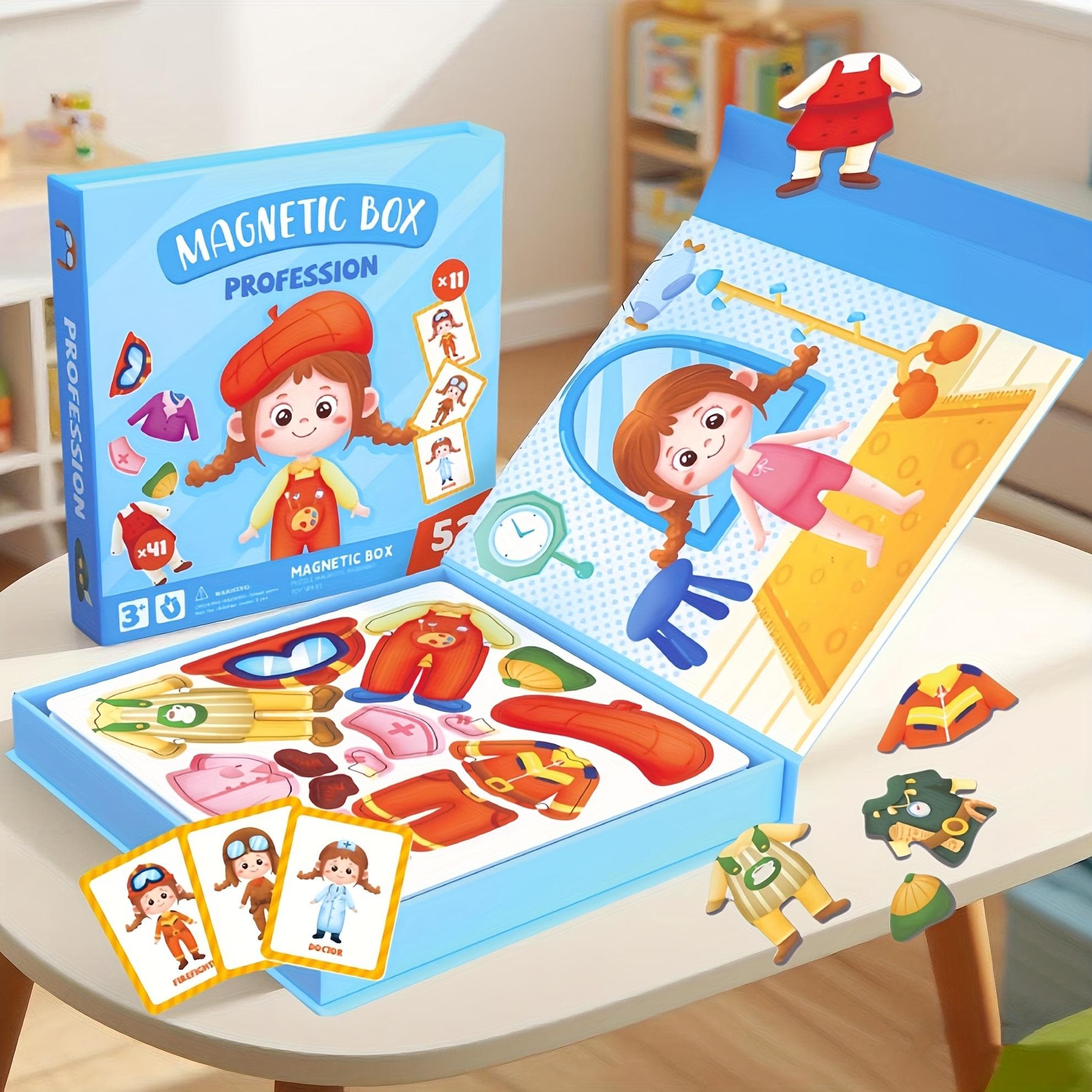 Blue Princess Dress-Up Puzzle Toy  Portable Magnetic Case With 11 Cards & 41 Puzzle Pieces Creative Role-Play Toy For Kids