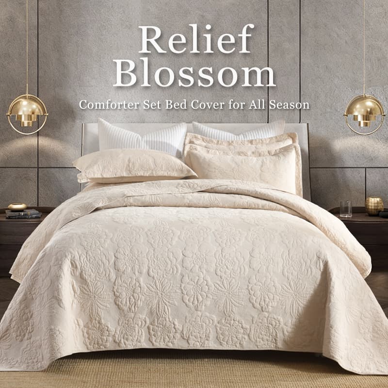 90x98 98x106 3Piece 3D Dimensional Quilted Embroidery Palm Leaf Bedspread Set Cotton Filled Reversible Coverlet Luxury Hotel Collection, Soft Breathable No Clumping Snap-Resistant Pre-Shrunk Envelope
