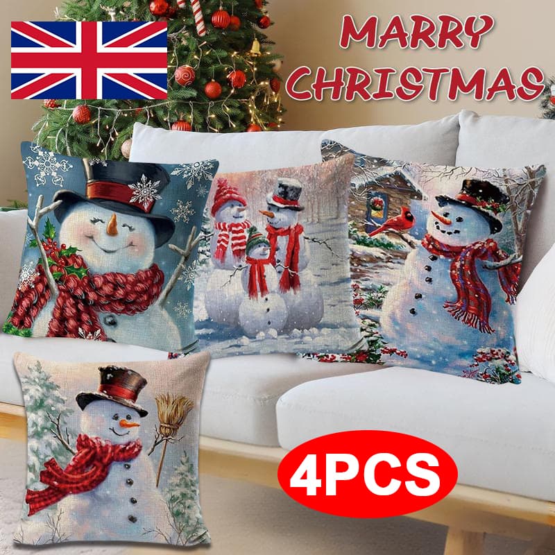 4 Pack Christmas Pillow Cushion Cover Sofa Couch Pillowcases For Xmas Decor 18