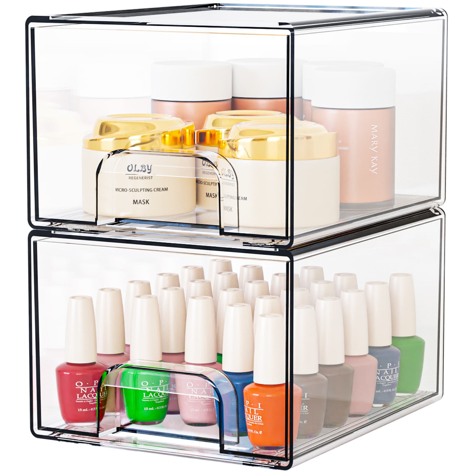 2 Pack Clear Small Stackable Storage Drawers Acrylic Makeup Organiser