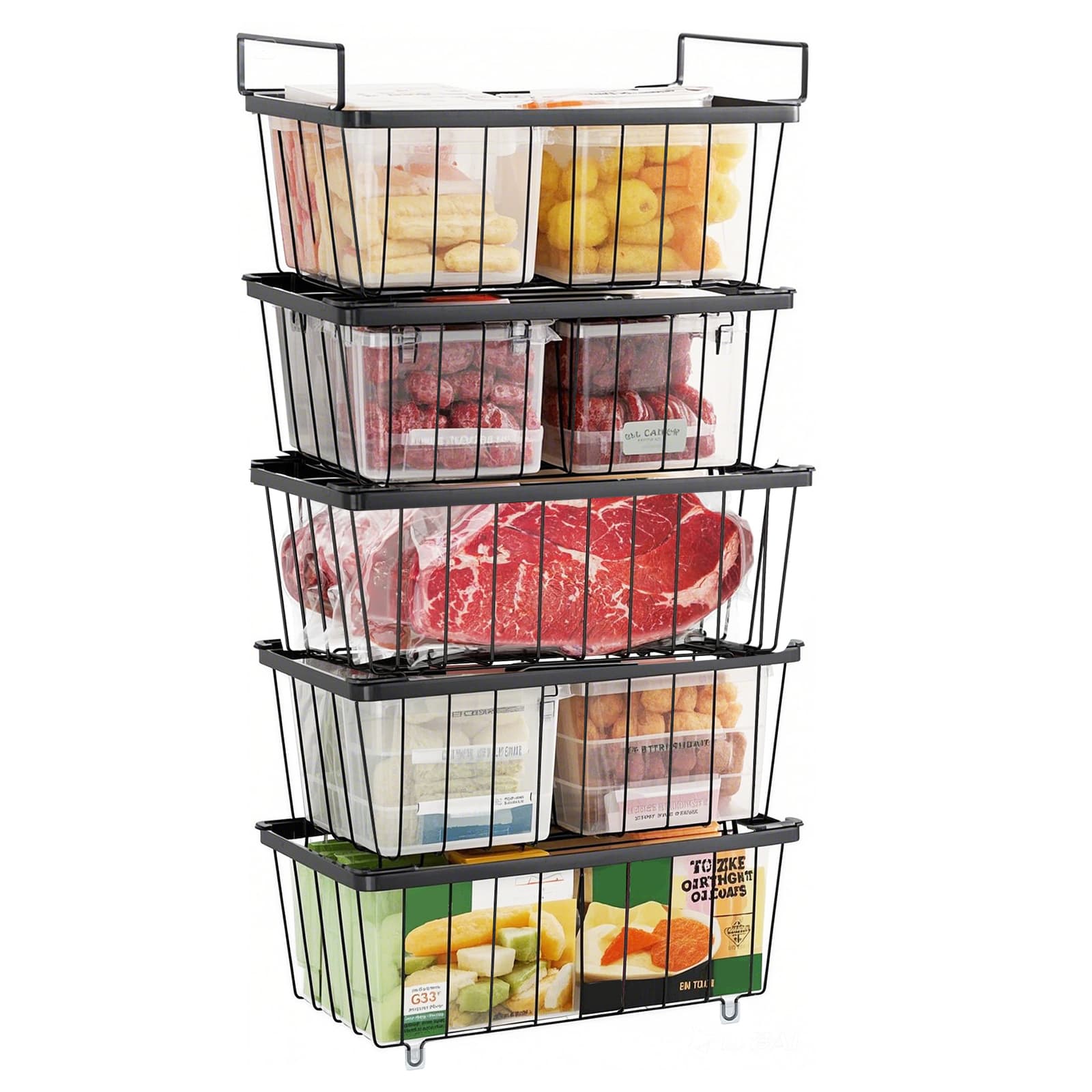 Chest Freezer Baskets - 5 Pack Stackable Freezer Organiser Ches Black UK Stock