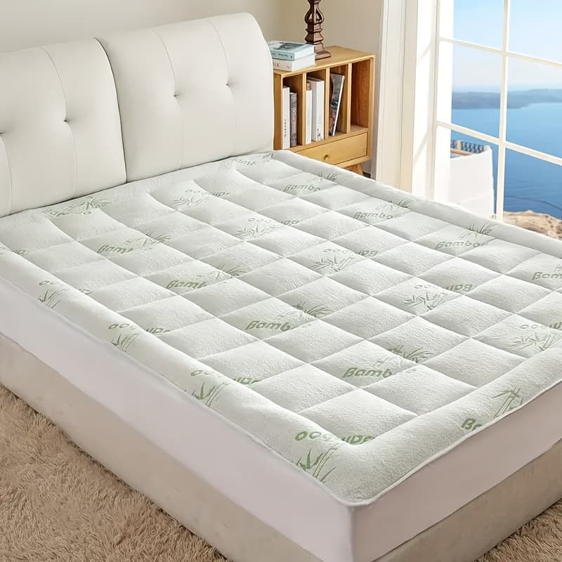 Sleep Solution Ultra Soft Queen Size Mattress Topper - Rayon Derived From Bamboo Pillow Top Mattress Pad For Back Pain Relief - Naturally Cooling For Hot Sleepers, Green