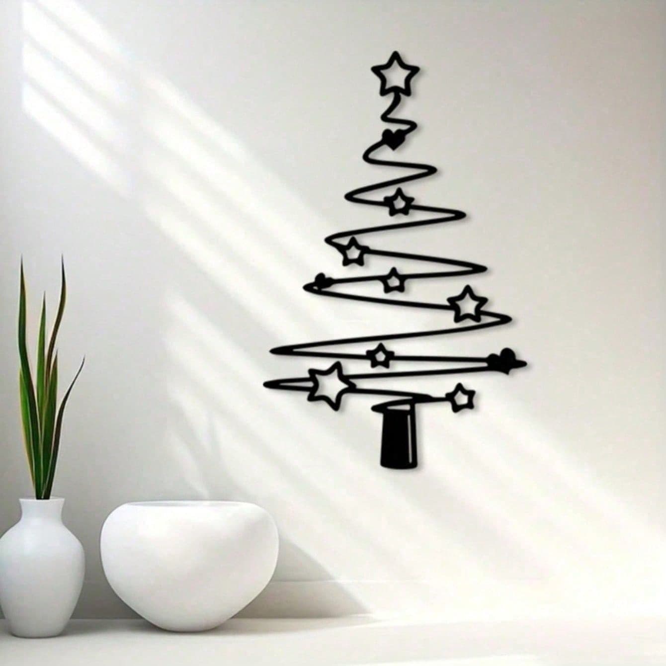 Vintage Minimalist Metal Christmas Tree Wall Art - Rustproof Indoor