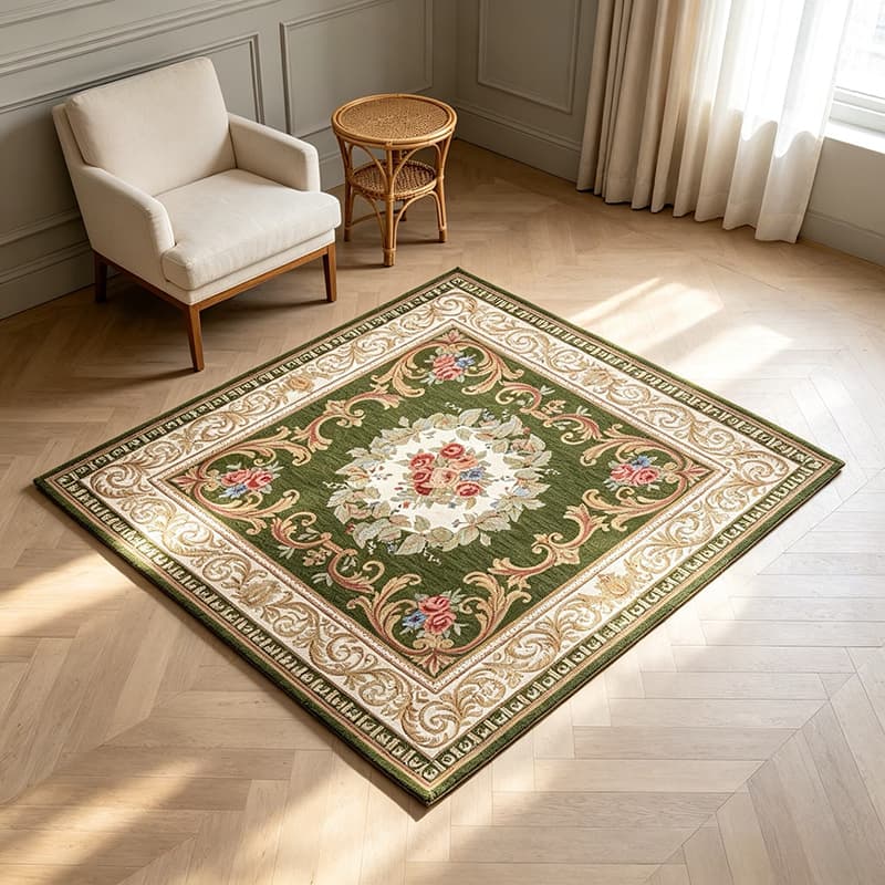 1pc European Vintage Floral Jacquard Woven Square Rug, Area Carpet For Indoor Home Decor