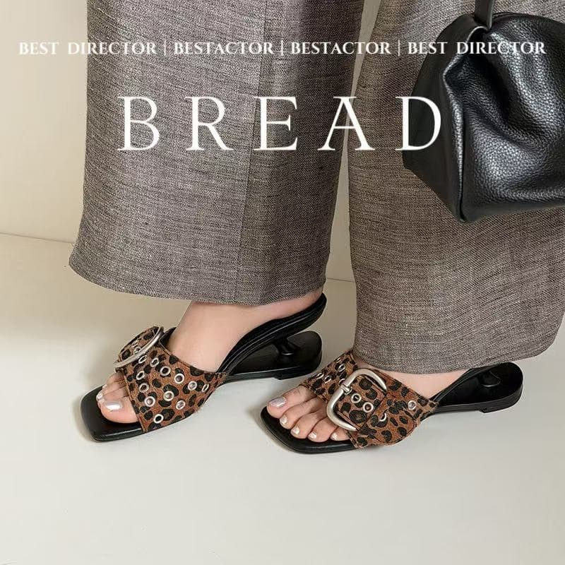 Women's Handcrafted Horsehair Buckle Slide Sandals, Square Toe Sculptural Heel Mules With Pigskin Lining & Sheepskin Insole