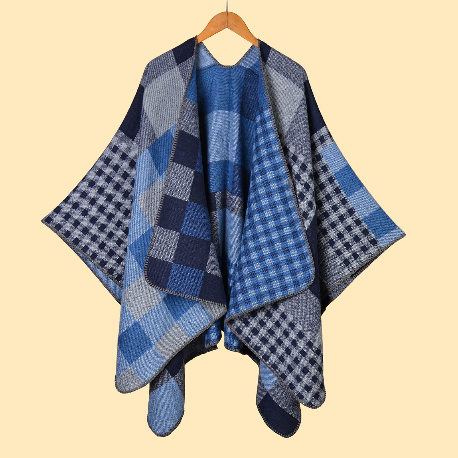 Women's All-Match Geometric Pattern Jacquard Split Shawl, Warm Travel Photo Outerwear Cape