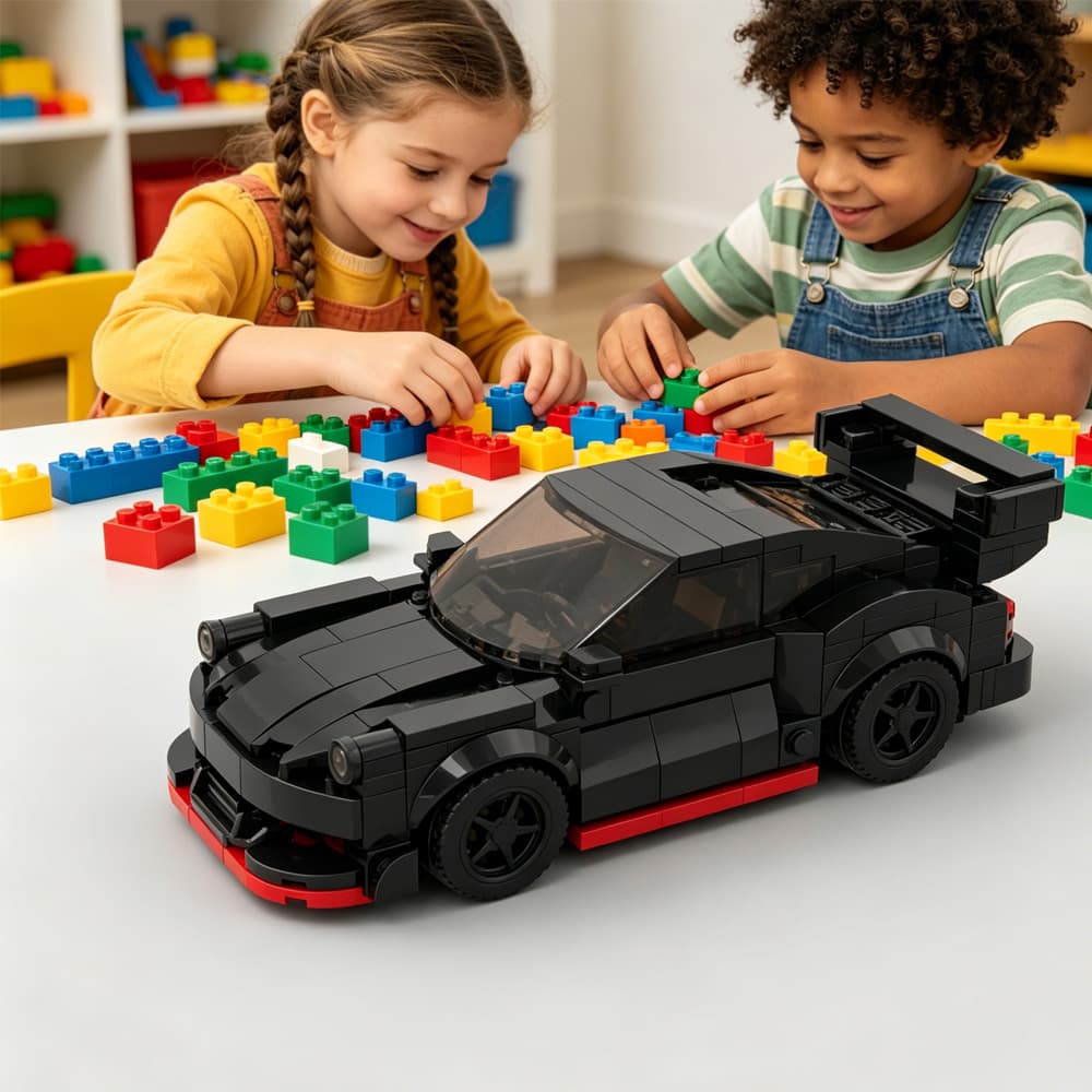 321PCS Black Widebody Sports Car Building Blocks,  Inspired Race Car Toy With Rear Wing Kit For Kids And Adults, Collectible Drift Car Gift