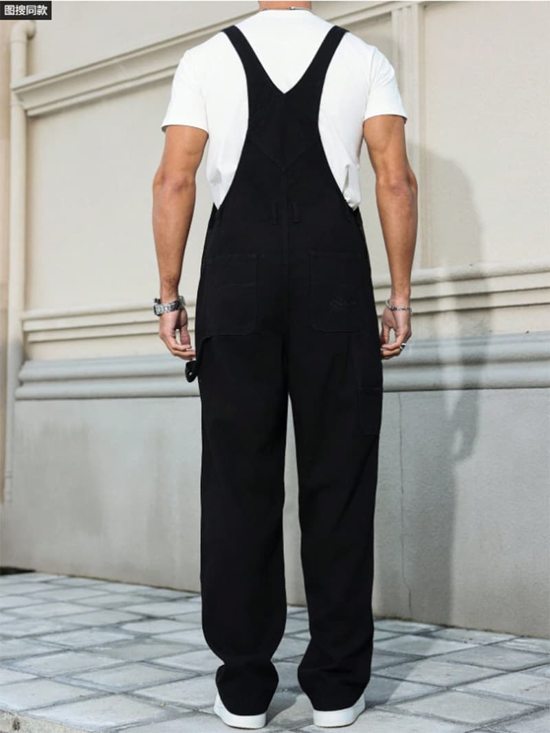 Black Denim Overalls Men Loose Straight Leg Bib Overalls Utility Workwear Jumpsuit US Ready Stock