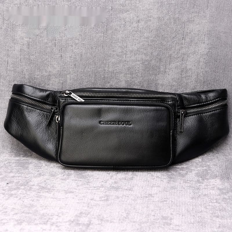 New Men's Diagonal Cross Toe Layer Cowhide Multifunctional Single Shoulder Crossbody Bag Chest Bag Fashionable Retro - Black