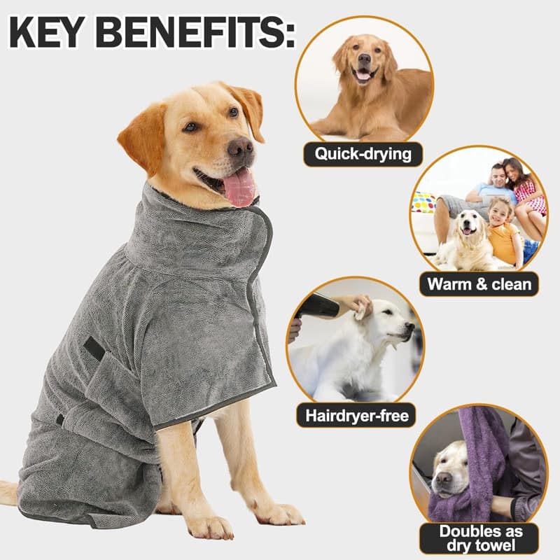 Dog Bathrobe Towel Microfibre Bath Robe Pet Super Absorbent Drying Coat