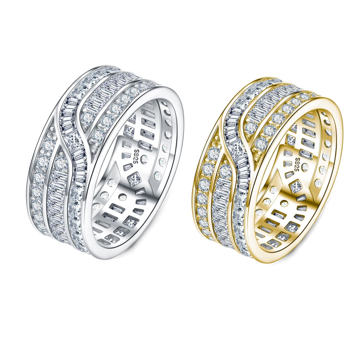 S925 Silver 4.5g Wide Moissanite Eternity Band, Baguette & Round D VVS1, GRA Certified US 5-8
