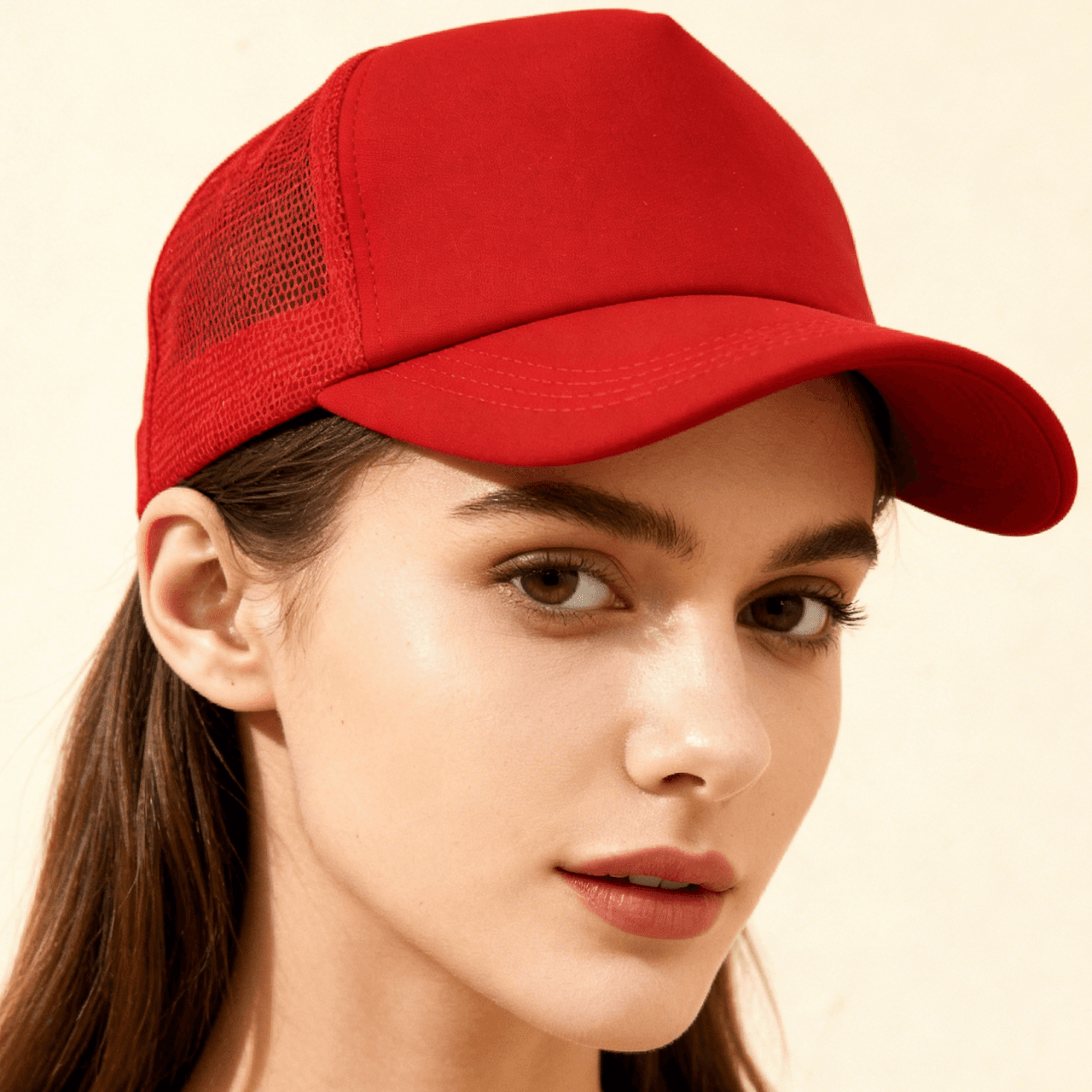 Spring And Summer Red Sponge Top Mesh Adjustable Curved Brim Baseball Cap Suitable For Outdoor Outings, Mountain Climbing And Daily Commuting