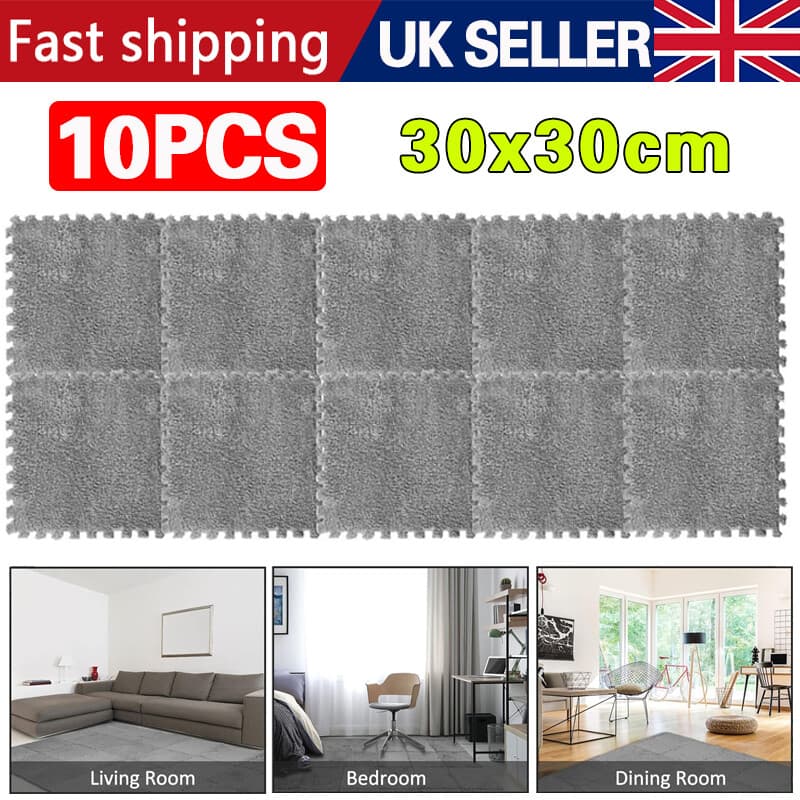 10X Interlocking Carpet Tiles Soft Fluffy Plush Floor Mat Tiles For Climbing UK